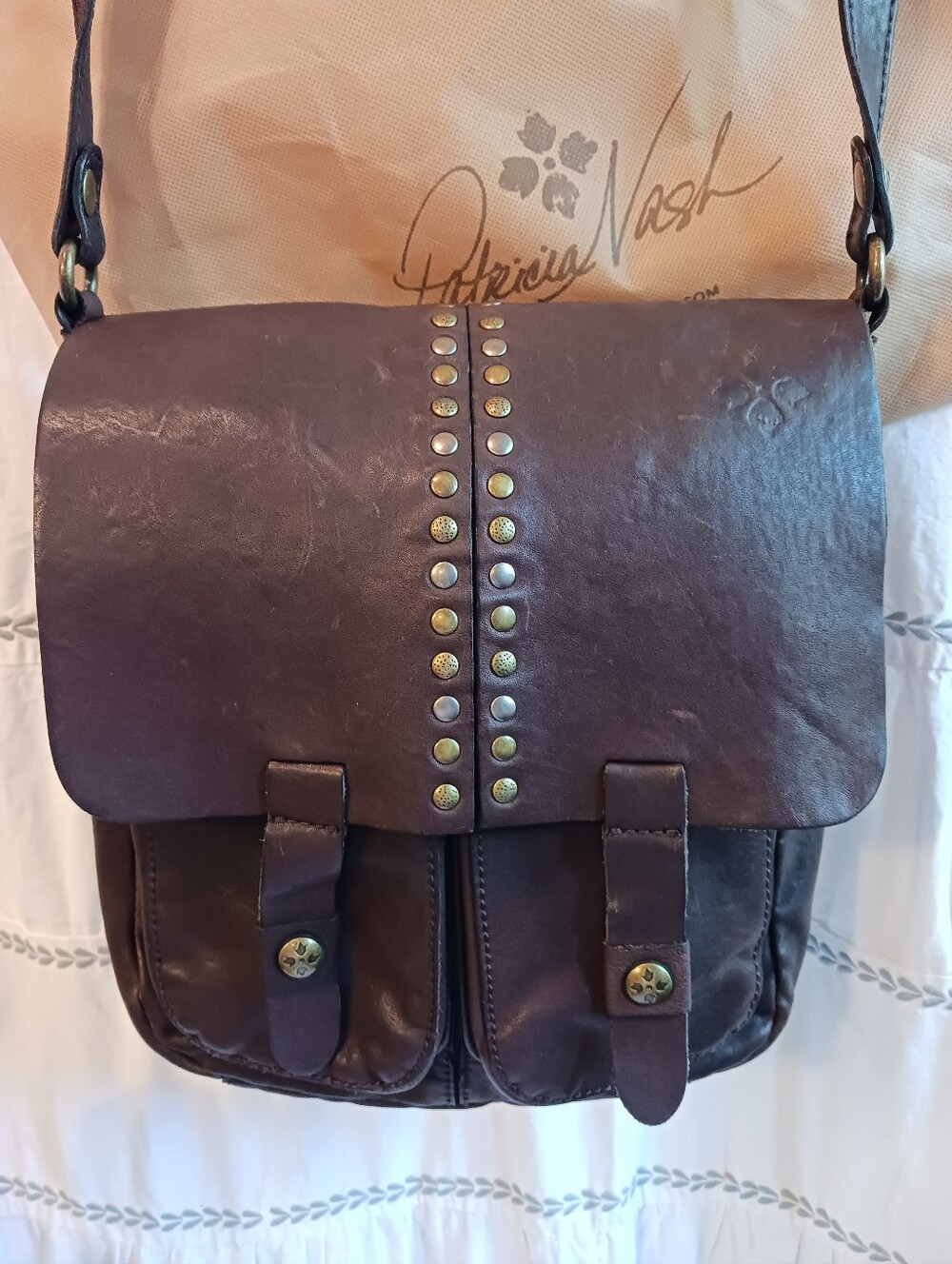 Patricia Nash Armeno Crossbody Bag Distressed Leather Boho Cowgirl Western Clean